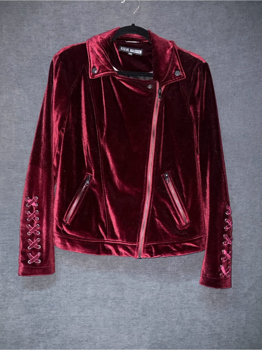 Steve Madden Burgundy Velvet Moto-Style Jacket